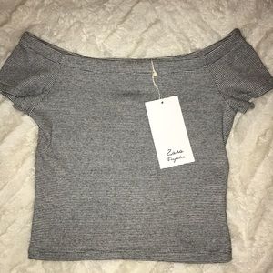 ZARA Black and White Off the Shoulder Shirt